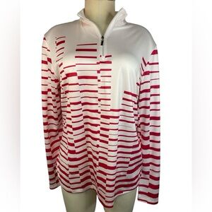 CEGolfs Pink and White Striped Quarter-Zip Pullover Golf Jacket Women’s XL